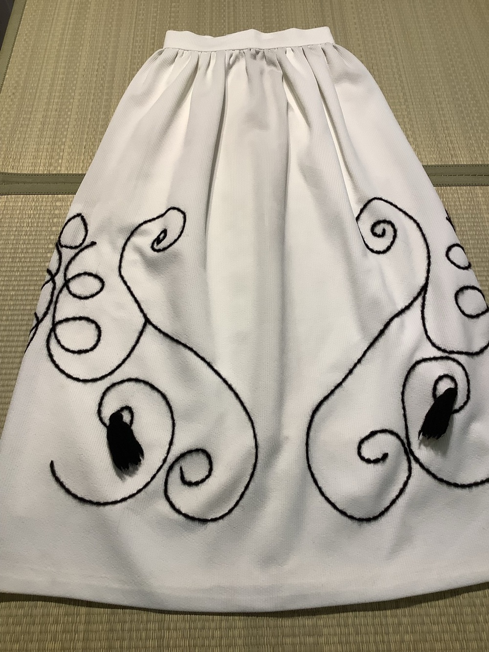 A Good Thing Vintage Maxi Skirt Scroll Pattern with Tassels Lined Japan Zip 70s